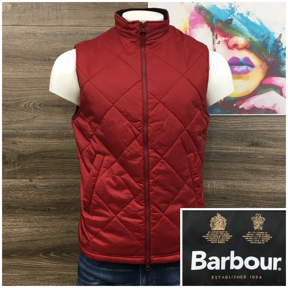 Barbour Finn Gilet Mens Medium Red Quilted Full Zip Vest Sleeveless Jacket